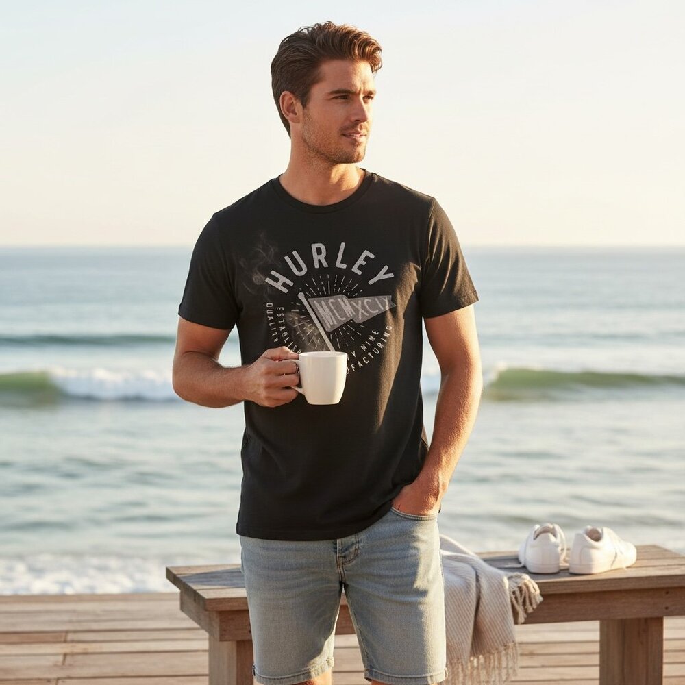 Hurley Mens Black Gray‎ Graphic Tee Sz Small #256i